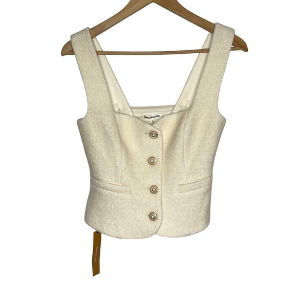 Reformation Amora Top Womens 2 Cream Button Front Wool Blend Preppy - Picture 3 of 14